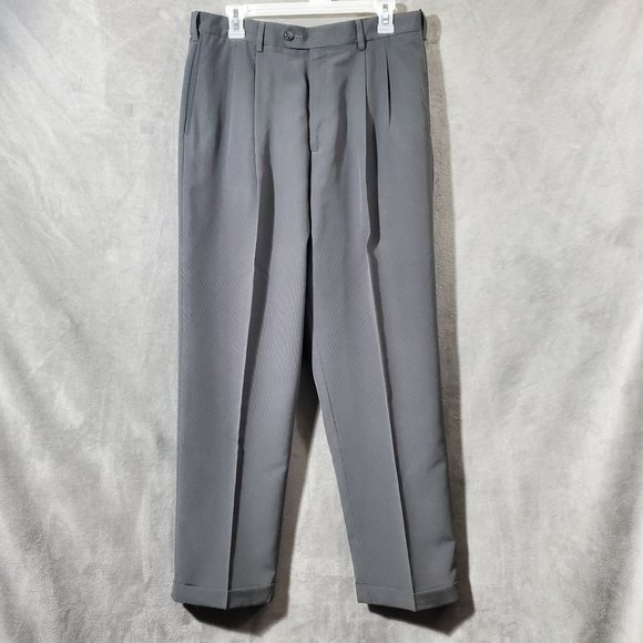 Croft & Barrow Pleated Comfort Waist Gray Mini Hounds Tooth 33"/30" - Picture 1 of 13